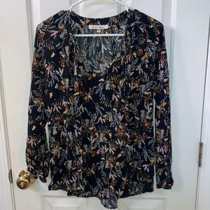 HP! Black Rainn Bohemian Orange and Black Floral Fall Blouse Size Medium